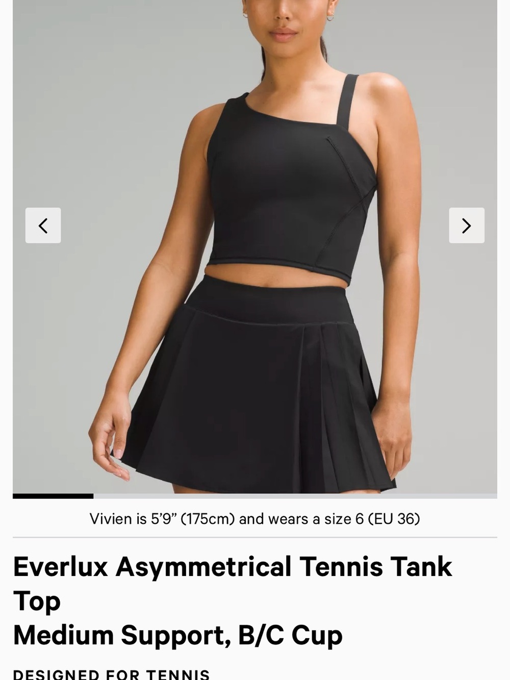 Lululemon EverLux Asymmetrical Tennis Tank Top Black Size 2